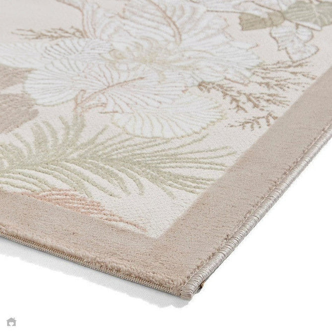 Laurence Llewelyn-Bowen Tropicana Modern Floral Ornate Abstract Border Metallic Shimmer Soft-Touch Smooth Textured Polyester Low Profile Short Pile Beige/Bronze Rug-Think Rugs-Rug Love - The Most Loved Rug Store