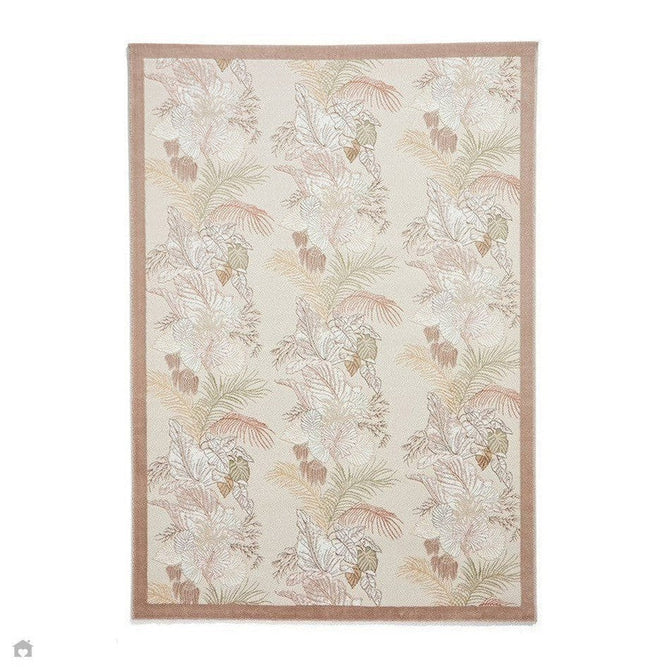 Laurence Llewelyn-Bowen Tropicana Modern Floral Ornate Abstract Border Metallic Shimmer Soft-Touch Smooth Textured Polyester Low Profile Short Pile Beige/Bronze Rug-Think Rugs-Rug Love - The Most Loved Rug Store
