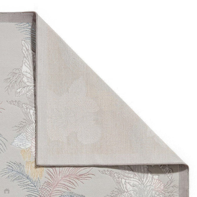 Laurence Llewelyn-Bowen Tropicana Modern Floral Ornate Abstract Border Metallic Shimmer Soft-Touch Smooth Textured Polyester Low Profile Short Pile Pearl Grey/Grey Silver Rug-Think Rugs-Rug Love - The Most Loved Rug Store