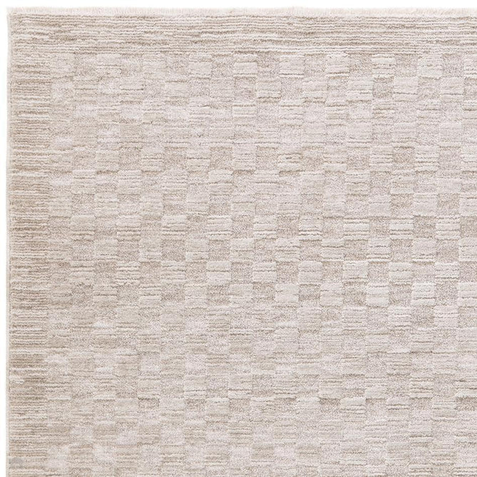 Laurent LA01 Modern Plain Distressed Subtle Geometric Checker Space-Dyed Tonal Textured Soft-Touch Durable Fine Yarn Polyester Low Profile Dense Short Pile Fringe Warm Beige/Golden Sand Rug-Asiatic Carpets-Rug Love - The Most Loved Rug Store