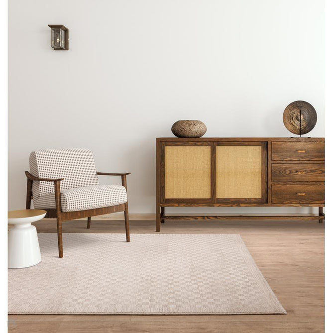 Laurent LA01 Modern Plain Distressed Subtle Geometric Checker Space-Dyed Tonal Textured Soft-Touch Durable Fine Yarn Polyester Low Profile Dense Short Pile Fringe Warm Beige/Golden Sand Rug-Asiatic Carpets-Rug Love - The Most Loved Rug Store