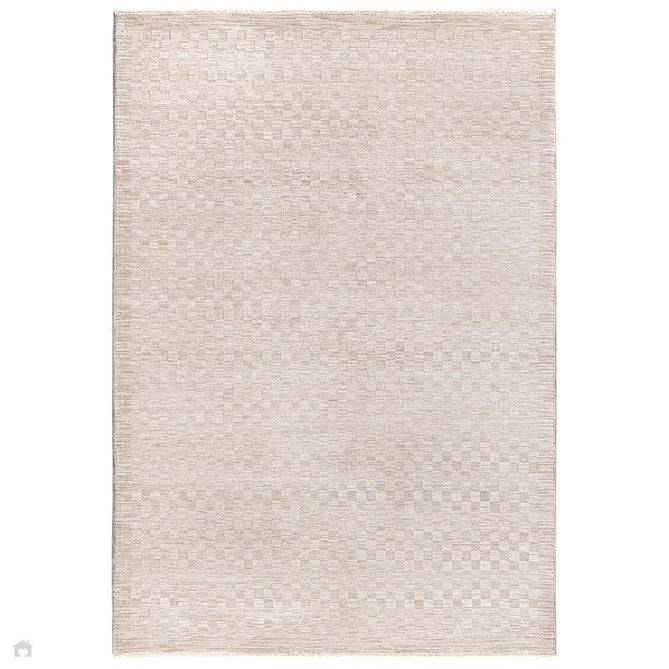 Laurent LA01 Modern Plain Distressed Subtle Geometric Checker Space-Dyed Tonal Textured Soft-Touch Durable Fine Yarn Polyester Low Profile Dense Short Pile Fringe Warm Beige/Golden Sand Rug-Asiatic Carpets-Rug Love - The Most Loved Rug Store