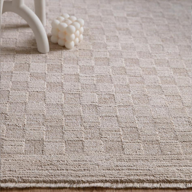 Laurent LA01 Modern Plain Distressed Subtle Geometric Checker Space-Dyed Tonal Textured Soft-Touch Durable Fine Yarn Polyester Low Profile Dense Short Pile Fringe Warm Beige/Golden Sand Rug-Asiatic Carpets-Rug Love - The Most Loved Rug Store