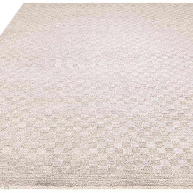 Laurent LA01 Modern Plain Distressed Subtle Geometric Checker Space-Dyed Tonal Textured Soft-Touch Durable Fine Yarn Polyester Low Profile Dense Short Pile Fringe Warm Beige/Golden Sand Rug-Asiatic Carpets-Rug Love - The Most Loved Rug Store
