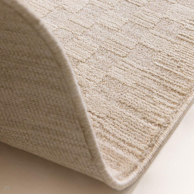 Laurent LA01 Modern Plain Distressed Subtle Geometric Checker Space-Dyed Tonal Textured Soft-Touch Durable Fine Yarn Polyester Low Profile Dense Short Pile Fringe Warm Beige/Golden Sand Rug-Asiatic Carpets-Rug Love - The Most Loved Rug Store