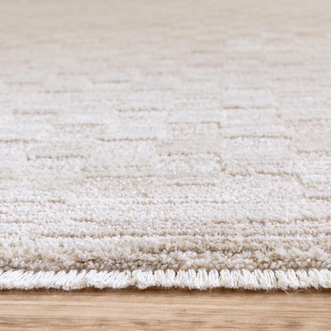 Laurent LA01 Modern Plain Distressed Subtle Geometric Checker Space-Dyed Tonal Textured Soft-Touch Durable Fine Yarn Polyester Low Profile Dense Short Pile Fringe Warm Beige/Golden Sand Rug-Asiatic Carpets-Rug Love - The Most Loved Rug Store