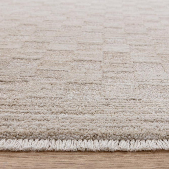 Laurent LA01 Modern Plain Distressed Subtle Geometric Checker Space-Dyed Tonal Textured Soft-Touch Durable Fine Yarn Polyester Low Profile Dense Short Pile Fringe Warm Beige/Golden Sand Rug-Asiatic Carpets-Rug Love - The Most Loved Rug Store