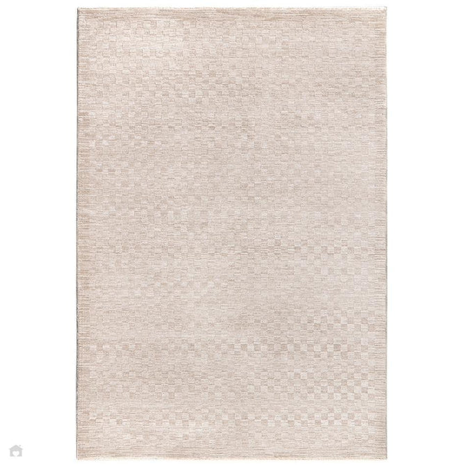 Laurent LA01 Modern Plain Distressed Subtle Geometric Checker Space-Dyed Tonal Textured Soft-Touch Durable Fine Yarn Polyester Low Profile Dense Short Pile Fringe Warm Beige/Golden Sand Rug-Asiatic Carpets-Rug Love - The Most Loved Rug Store