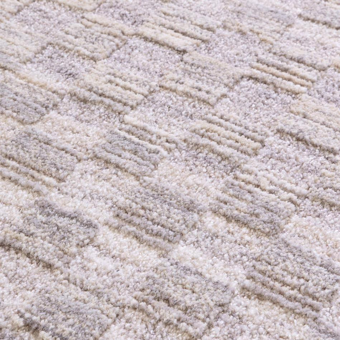Laurent LA02 Modern Plain Distressed Subtle Geometric Checker Space-Dyed Tonal Textured Soft-Touch Durable Fine Yarn Polyester Low Profile Dense Short Pile Fringe Light Grey/Cream Rug-Asiatic Carpets-Rug Love - The Most Loved Rug Store