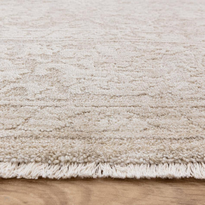 Laurent LA03 Modern Plain Distressed Subtle Abstract Floral Weathered Stone Space-Dyed Tonal Textured Soft-Touch Durable Fine Yarn Polyester Low Profile Dense Short Pile Fringe Beige/Taupe/Ivory Rug-Asiatic Carpets-Rug Love - The Most Loved Rug Store