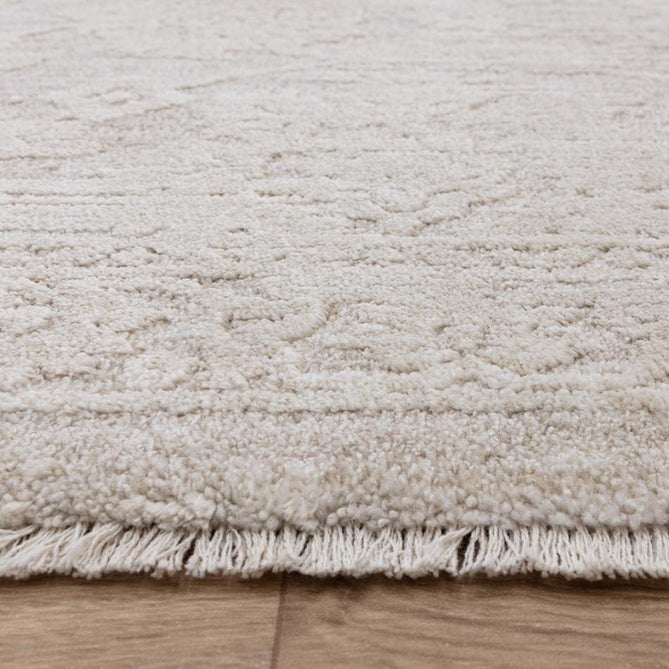 Laurent LA03 Modern Plain Distressed Subtle Abstract Floral Weathered Stone Space-Dyed Tonal Textured Soft-Touch Durable Fine Yarn Polyester Low Profile Dense Short Pile Fringe Beige/Taupe/Ivory Rug-Asiatic Carpets-Rug Love - The Most Loved Rug Store