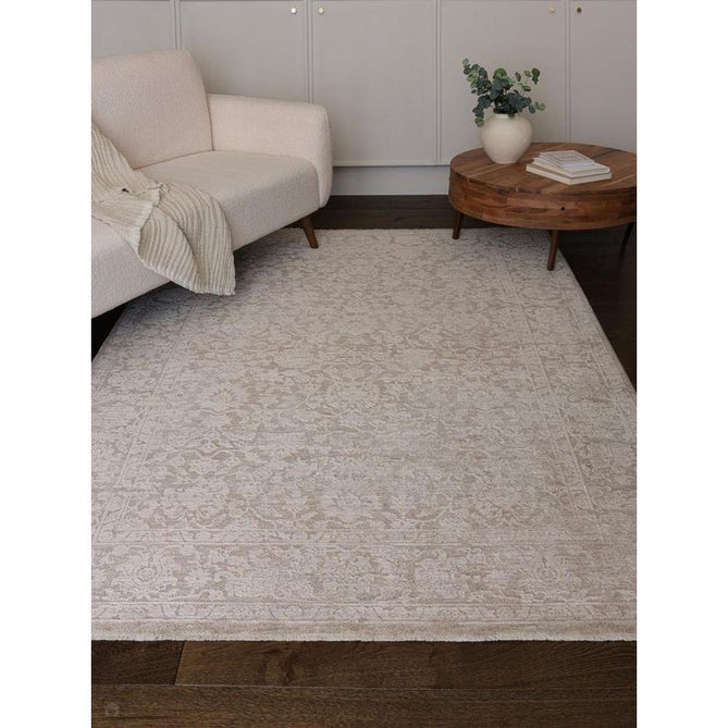 Laurent LA03 Modern Plain Distressed Subtle Abstract Floral Weathered Stone Space-Dyed Tonal Textured Soft-Touch Durable Fine Yarn Polyester Low Profile Dense Short Pile Fringe Beige/Taupe/Ivory Rug-Asiatic Carpets-Rug Love - The Most Loved Rug Store