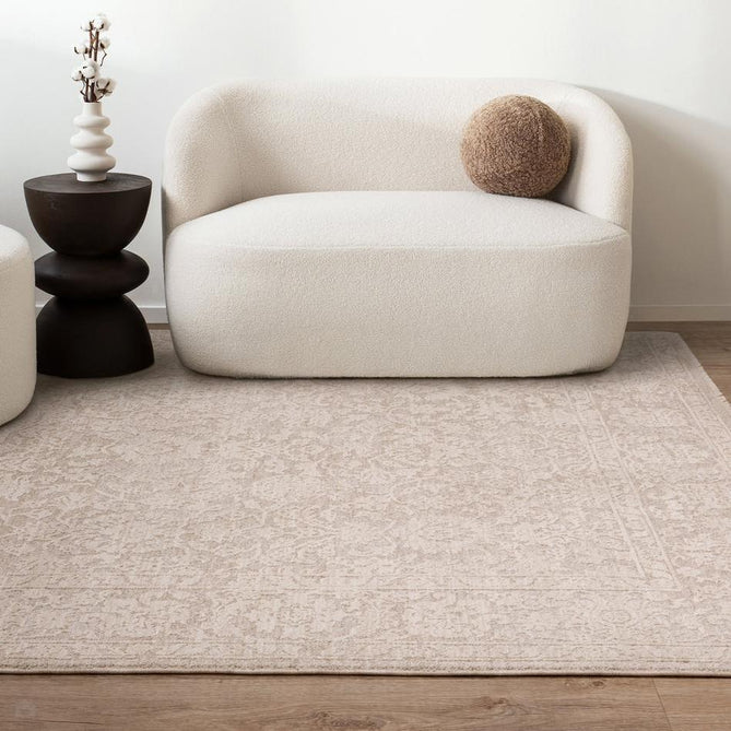 Laurent LA03 Modern Plain Distressed Subtle Abstract Floral Weathered Stone Space-Dyed Tonal Textured Soft-Touch Durable Fine Yarn Polyester Low Profile Dense Short Pile Fringe Beige/Taupe/Ivory Rug-Asiatic Carpets-Rug Love - The Most Loved Rug Store