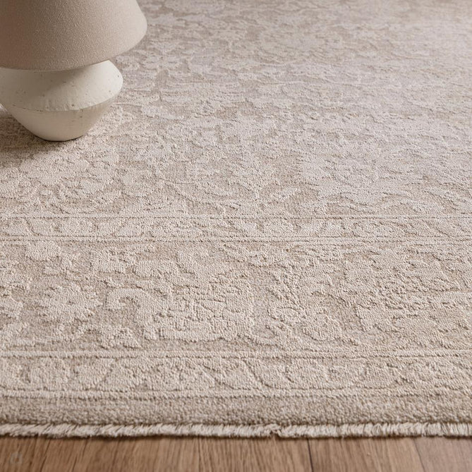 Laurent LA03 Modern Plain Distressed Subtle Abstract Floral Weathered Stone Space-Dyed Tonal Textured Soft-Touch Durable Fine Yarn Polyester Low Profile Dense Short Pile Fringe Beige/Taupe/Ivory Rug-Asiatic Carpets-Rug Love - The Most Loved Rug Store