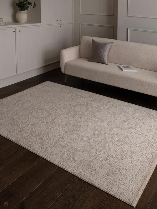Laurent LA04 Modern Abstract Space-Dyed Tonal Textured Soft-Touch Durable Fine Yarn Polyester Low Profile Dense Short Pile Warm Beige/Stone Grey/Ivory Rug-Asiatic Carpets-Rug Love - The Most Loved Rug Store
