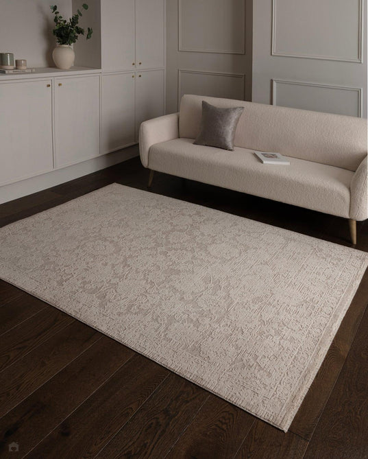 Laurent LA04 Modern Abstract Space-Dyed Tonal Textured Soft-Touch Durable Fine Yarn Polyester Low Profile Dense Short Pile Warm Beige/Stone Grey/Ivory Rug-Asiatic Carpets-Rug Love - The Most Loved Rug Store