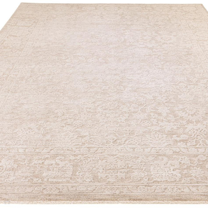 Laurent LA04 Modern Plain Distressed Subtle Abstract Damask Floral Motif Space-Dyed Tonal Textured Soft-Touch Durable Fine Yarn Polyester Low Profile Dense Short Pile Fringe Warm Beige/Stone Grey/Ivory Rug-Asiatic Carpets-Rug Love - The Most Loved Rug Store