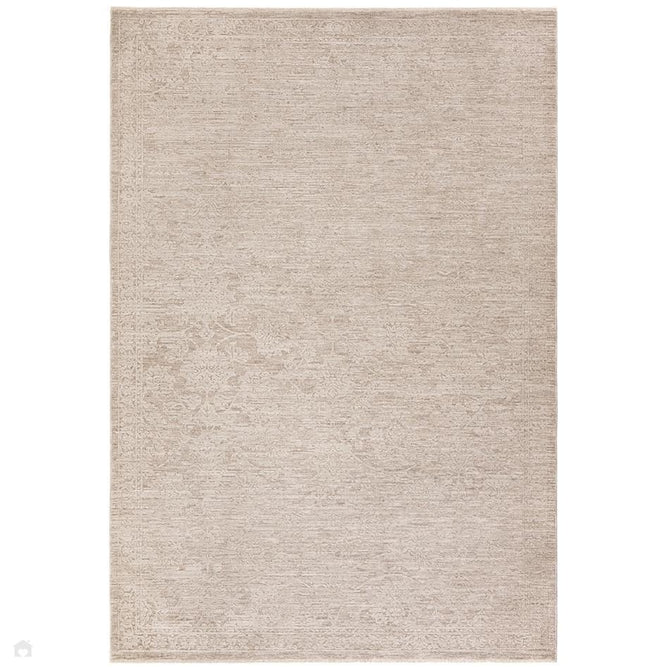 Laurent LA04 Modern Plain Distressed Subtle Abstract Damask Floral Motif Space-Dyed Tonal Textured Soft-Touch Durable Fine Yarn Polyester Low Profile Dense Short Pile Fringe Warm Beige/Stone Grey/Ivory Rug-Asiatic Carpets-Rug Love - The Most Loved Rug Store