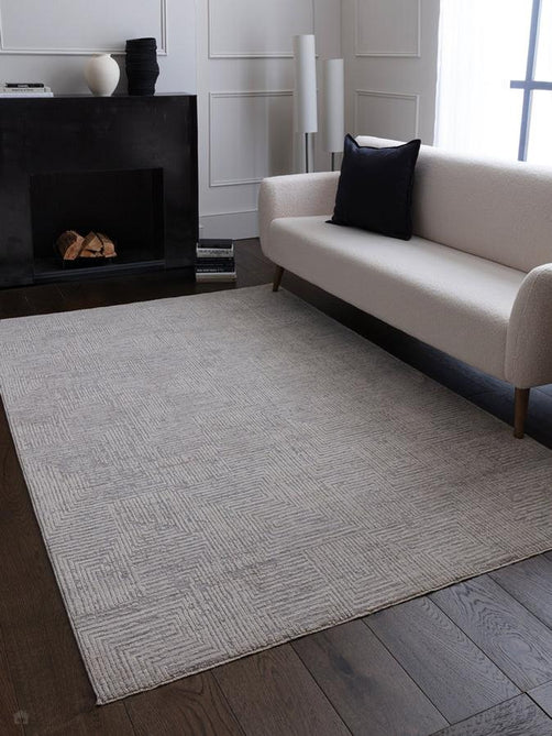 Laurent LA05 Modern Abstract Space-Dyed Tonal Textured Soft-Touch Durable Fine Yarn Polyester Low Profile Dense Short Pile Soft Grey/Cream/Silver Mist/Ash Beige Rug-Asiatic Carpets-Rug Love - The Most Loved Rug Store