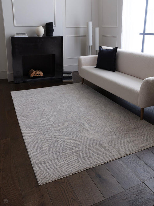 Laurent LA05 Modern Abstract Space-Dyed Tonal Textured Soft-Touch Durable Fine Yarn Polyester Low Profile Dense Short Pile Soft Grey/Cream/Silver Mist/Ash Beige Rug-Asiatic Carpets-Rug Love - The Most Loved Rug Store