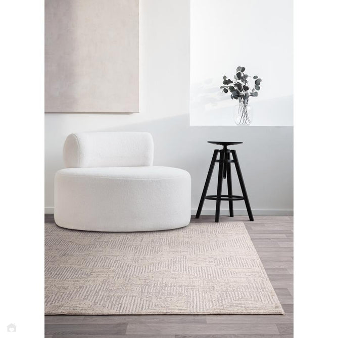 Laurent LA05 Modern Plain Distressed Subtle Geometric Maze Space-Dyed Tonal Textured Soft-Touch Durable Fine Yarn Polyester Low Profile Dense Short Pile Fringe Soft Grey/Cream Beige Rug-Asiatic Carpets-Rug Love - The Most Loved Rug Store