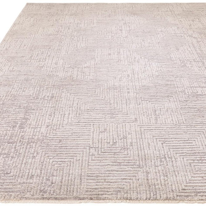 Laurent LA05 Modern Plain Distressed Subtle Geometric Maze Space-Dyed Tonal Textured Soft-Touch Durable Fine Yarn Polyester Low Profile Dense Short Pile Fringe Soft Grey/Cream Beige Rug-Asiatic Carpets-Rug Love - The Most Loved Rug Store