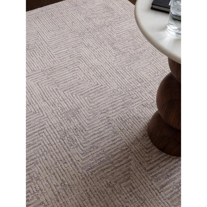 Laurent LA05 Modern Plain Distressed Subtle Geometric Maze Space-Dyed Tonal Textured Soft-Touch Durable Fine Yarn Polyester Low Profile Dense Short Pile Fringe Soft Grey/Cream Beige Rug-Asiatic Carpets-Rug Love - The Most Loved Rug Store