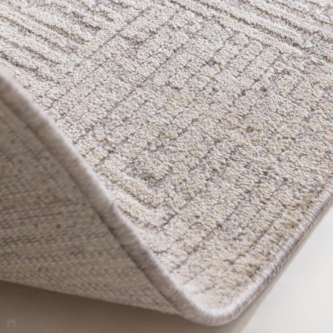 Laurent LA05 Modern Plain Distressed Subtle Geometric Maze Space-Dyed Tonal Textured Soft-Touch Durable Fine Yarn Polyester Low Profile Dense Short Pile Fringe Soft Grey/Cream Beige Rug-Asiatic Carpets-Rug Love - The Most Loved Rug Store