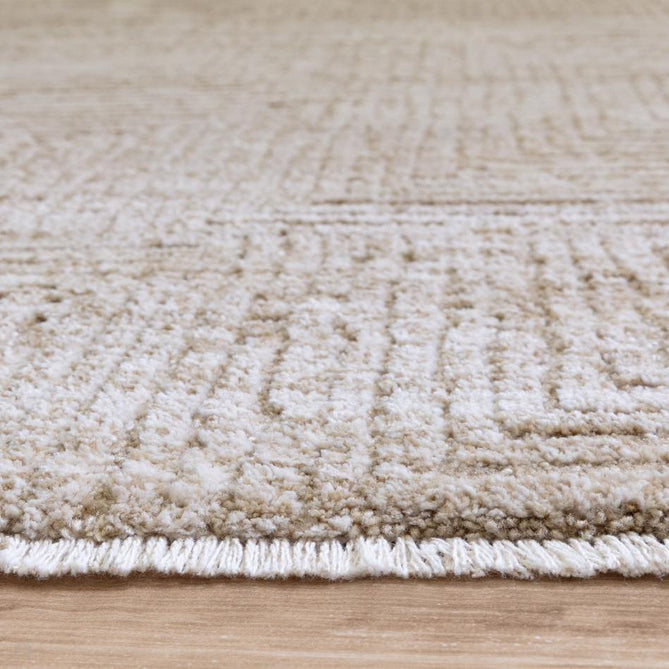 Laurent LA06 Modern Plain Distressed Subtle Geometric Maze Space-Dyed Tonal Textured Soft-Touch Durable Fine Yarn Polyester Low Profile Dense Short Pile Fringe Taupe Beige/Ivory Rug-Asiatic Carpets-Rug Love - The Most Loved Rug Store