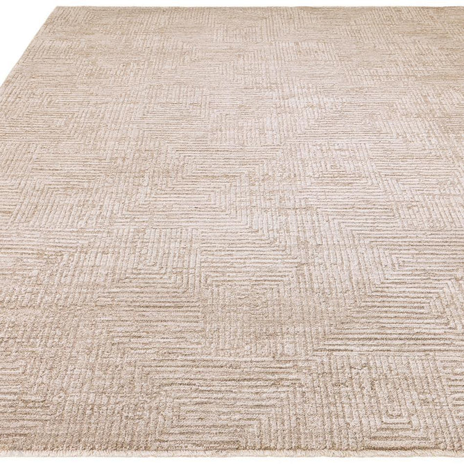 Laurent LA06 Modern Plain Distressed Subtle Geometric Maze Space-Dyed Tonal Textured Soft-Touch Durable Fine Yarn Polyester Low Profile Dense Short Pile Fringe Taupe Beige/Ivory Rug-Asiatic Carpets-Rug Love - The Most Loved Rug Store