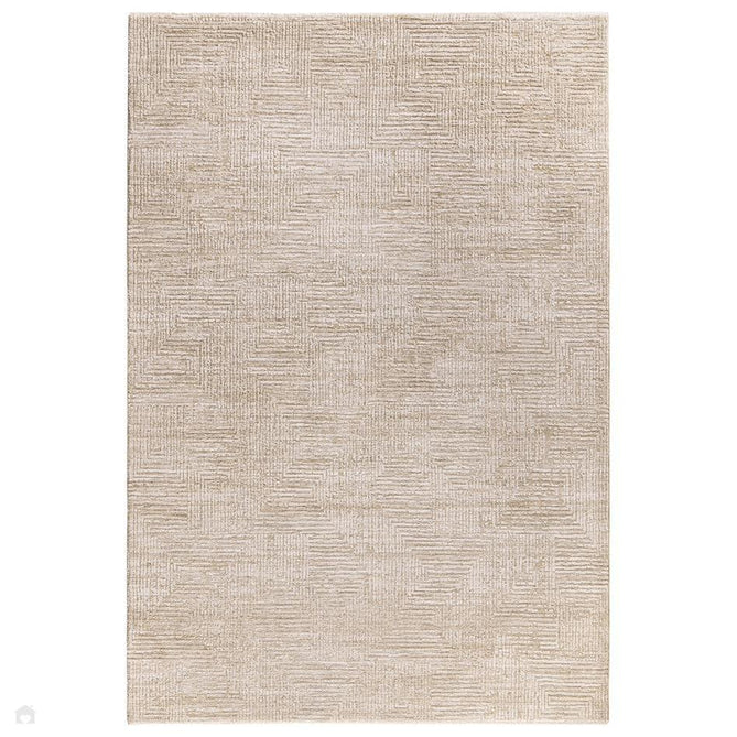 Laurent LA06 Modern Plain Distressed Subtle Geometric Maze Space-Dyed Tonal Textured Soft-Touch Durable Fine Yarn Polyester Low Profile Dense Short Pile Fringe Taupe Beige/Ivory Rug-Asiatic Carpets-Rug Love - The Most Loved Rug Store