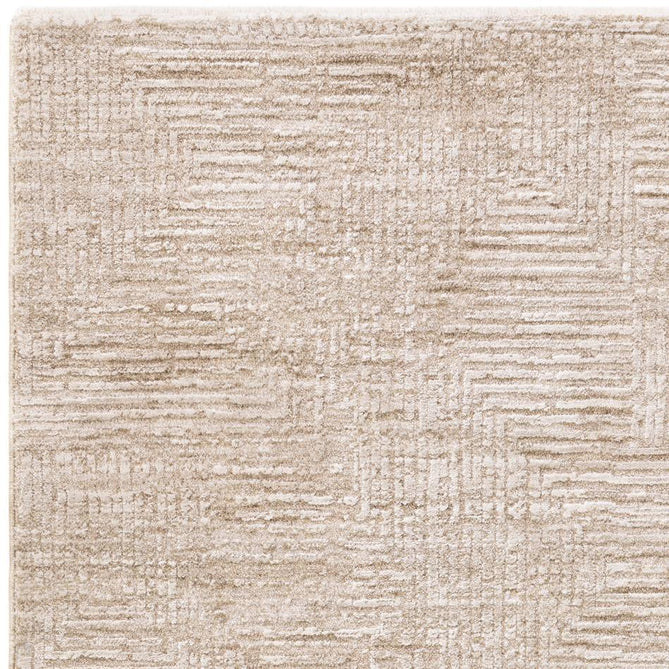Laurent LA06 Modern Plain Distressed Subtle Geometric Maze Space-Dyed Tonal Textured Soft-Touch Durable Fine Yarn Polyester Low Profile Dense Short Pile Fringe Taupe Beige/Ivory Rug-Asiatic Carpets-Rug Love - The Most Loved Rug Store