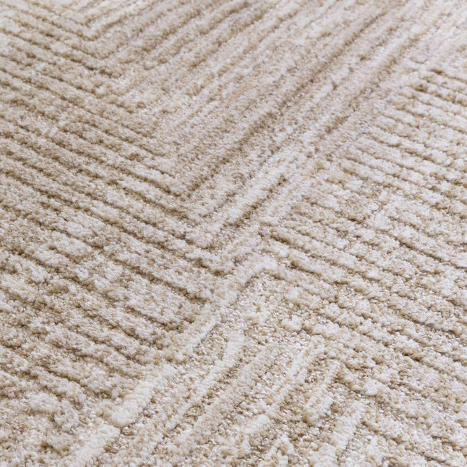 Laurent LA06 Modern Plain Distressed Subtle Geometric Maze Space-Dyed Tonal Textured Soft-Touch Durable Fine Yarn Polyester Low Profile Dense Short Pile Fringe Taupe Beige/Ivory Rug-Asiatic Carpets-Rug Love - The Most Loved Rug Store