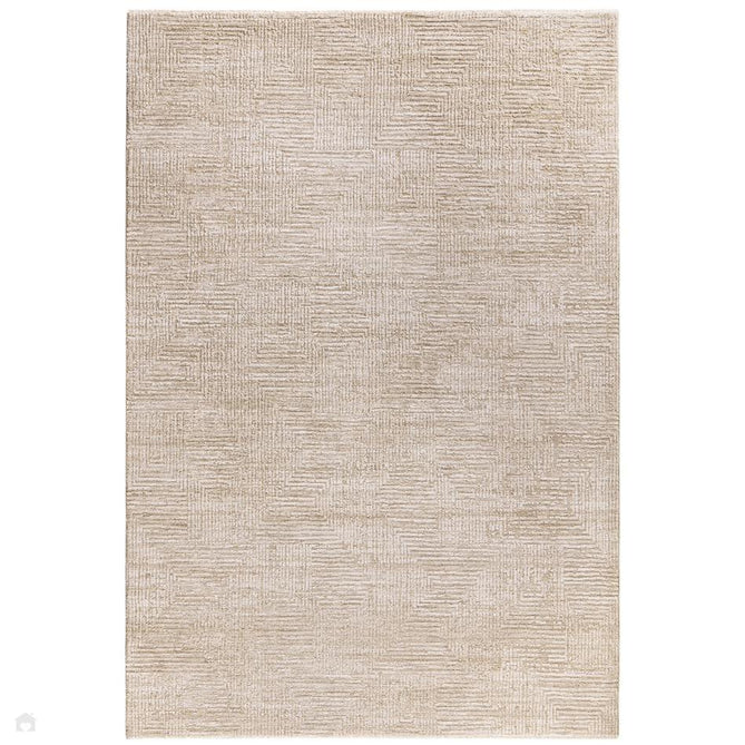 Laurent LA06 Modern Plain Distressed Subtle Geometric Maze Space-Dyed Tonal Textured Soft-Touch Durable Fine Yarn Polyester Low Profile Dense Short Pile Fringe Taupe Beige/Ivory Rug-Asiatic Carpets-Rug Love - The Most Loved Rug Store