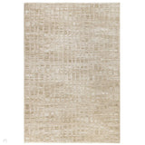 Laurent LA07 Modern Plain Distressed Tonal Space-Dyed Shimmer Abstract Subtle Rectangular Grid Textured Soft-Touch Durable Fine Yarn Polyester Low Profile Dense Short Pile Fringe Taupe Beige/Cream/Sand Rug 160 x 230 cm
