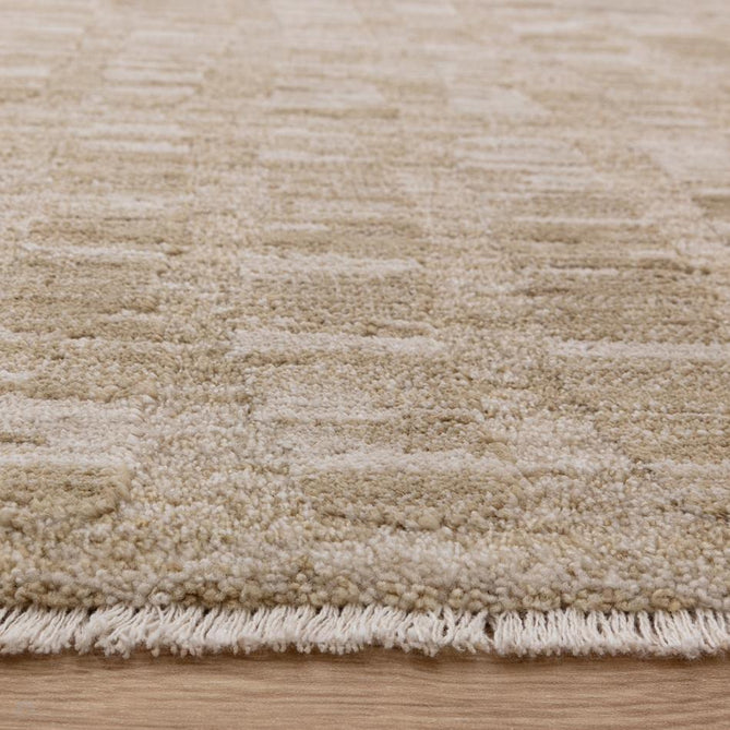 Laurent LA07 Modern Plain Distressed Abstract Subtle Rectangular Grid Space-Dyed Tonal Textured Soft-Touch Durable Fine Yarn Polyester Low Profile Dense Short Pile Fringe Taupe Beige/Cream/Sand Rug-Asiatic Carpets-Rug Love - The Most Loved Rug Store