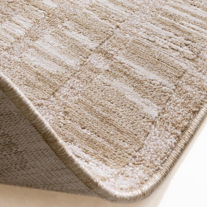 Laurent LA07 Modern Plain Distressed Abstract Subtle Rectangular Grid Space-Dyed Tonal Textured Soft-Touch Durable Fine Yarn Polyester Low Profile Dense Short Pile Fringe Taupe Beige/Cream/Sand Rug-Asiatic Carpets-Rug Love - The Most Loved Rug Store