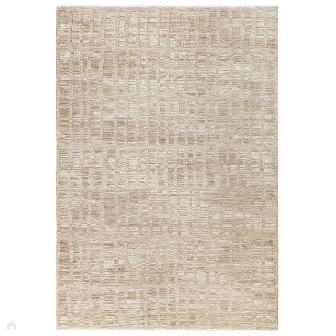 Laurent LA07 Modern Plain Distressed Abstract Subtle Rectangular Grid Space-Dyed Tonal Textured Soft-Touch Durable Fine Yarn Polyester Low Profile Dense Short Pile Fringe Taupe Beige/Cream/Sand Rug-Asiatic Carpets-Rug Love - The Most Loved Rug Store