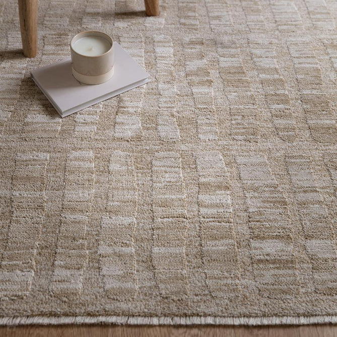 Laurent LA07 Modern Plain Distressed Abstract Subtle Rectangular Grid Space-Dyed Tonal Textured Soft-Touch Durable Fine Yarn Polyester Low Profile Dense Short Pile Fringe Taupe Beige/Cream/Sand Rug-Asiatic Carpets-Rug Love - The Most Loved Rug Store