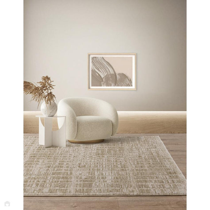 Laurent LA07 Modern Plain Distressed Abstract Subtle Rectangular Grid Space-Dyed Tonal Textured Soft-Touch Durable Fine Yarn Polyester Low Profile Dense Short Pile Fringe Taupe Beige/Cream/Sand Rug-Asiatic Carpets-Rug Love - The Most Loved Rug Store