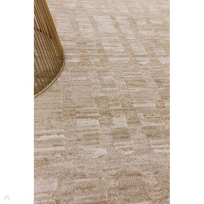 Laurent LA07 Modern Plain Distressed Abstract Subtle Rectangular Grid Space-Dyed Tonal Textured Soft-Touch Durable Fine Yarn Polyester Low Profile Dense Short Pile Fringe Taupe Beige/Cream/Sand Rug-Asiatic Carpets-Rug Love - The Most Loved Rug Store