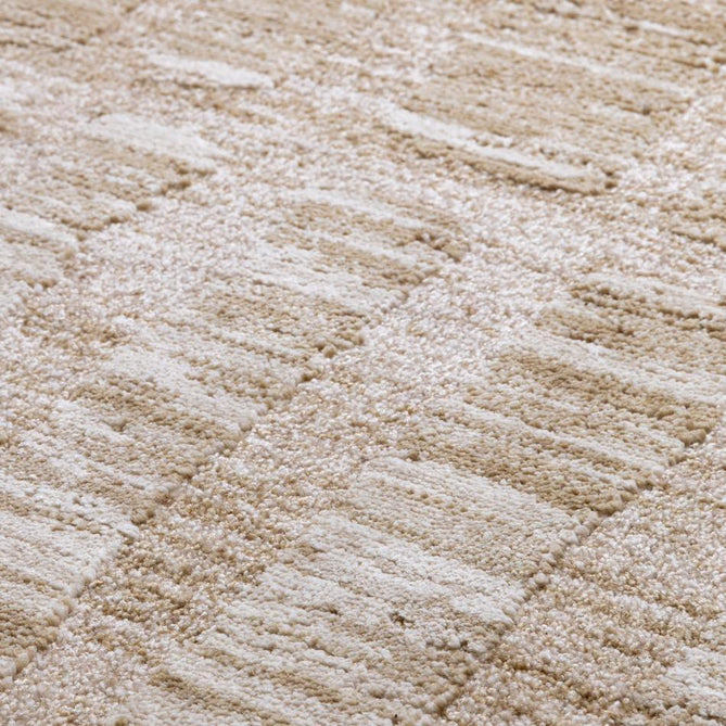 Laurent LA07 Modern Plain Distressed Abstract Subtle Rectangular Grid Space-Dyed Tonal Textured Soft-Touch Durable Fine Yarn Polyester Low Profile Dense Short Pile Fringe Taupe Beige/Cream/Sand Rug-Asiatic Carpets-Rug Love - The Most Loved Rug Store