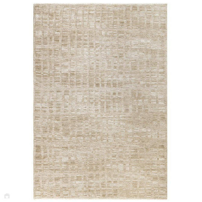 Laurent LA07 Modern Plain Distressed Abstract Subtle Rectangular Grid Space-Dyed Tonal Textured Soft-Touch Durable Fine Yarn Polyester Low Profile Dense Short Pile Fringe Taupe Beige/Cream/Sand Rug-Asiatic Carpets-Rug Love - The Most Loved Rug Store