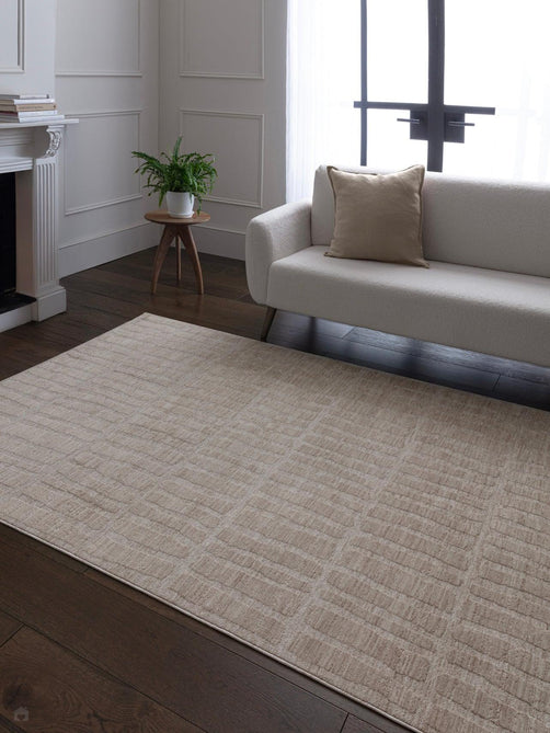 Laurent LA08 Modern Abstract Space-Dyed Tonal Textured Soft-Touch Durable Fine Yarn Polyester Low Profile Dense Short Pile Warm Beige/Cream Rug-Asiatic Carpets-Rug Love - The Most Loved Rug Store