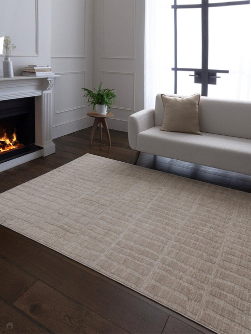 Laurent LA08 Modern Abstract Space-Dyed Tonal Textured Soft-Touch Durable Fine Yarn Polyester Low Profile Dense Short Pile Warm Beige/Cream Rug-Asiatic Carpets-Rug Love - The Most Loved Rug Store