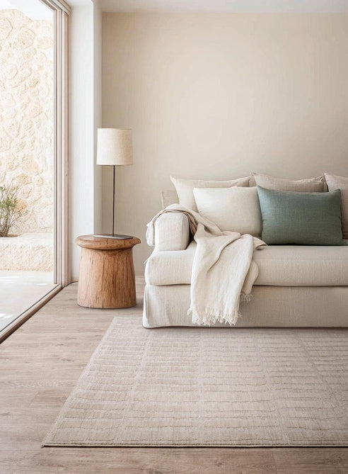 Laurent LA08 Modern Abstract Space-Dyed Tonal Textured Soft-Touch Durable Fine Yarn Polyester Low Profile Dense Short Pile Warm Beige/Cream Rug-Asiatic Carpets-Rug Love - The Most Loved Rug Store