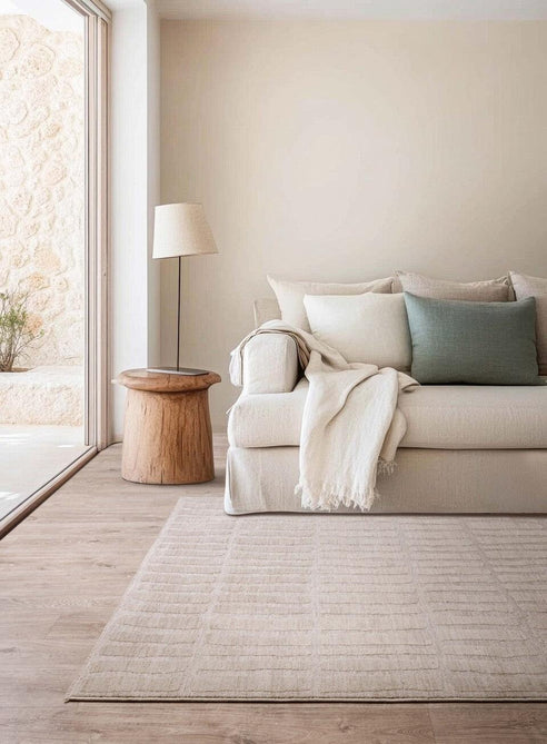 Laurent LA08 Modern Abstract Space-Dyed Tonal Textured Soft-Touch Durable Fine Yarn Polyester Low Profile Dense Short Pile Warm Beige/Cream Rug-Asiatic Carpets-Rug Love - The Most Loved Rug Store