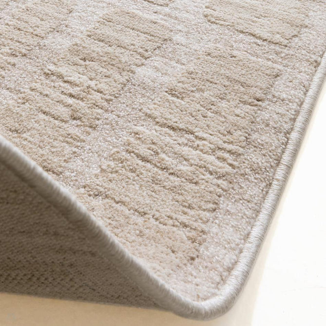 Laurent LA08 Modern Plain Distressed Abstract Subtle Rectangular Grid Space-Dyed Tonal Textured Soft-Touch Durable Fine Yarn Polyester Low Profile Dense Short Pile Fringe Warm Beige/Cream Rug-Asiatic Carpets-Rug Love - The Most Loved Rug Store