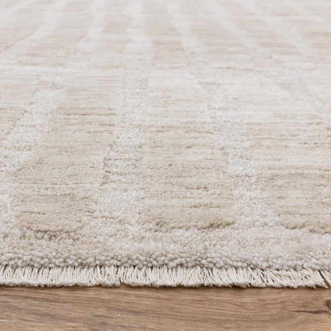 Laurent LA08 Modern Plain Distressed Abstract Subtle Rectangular Grid Space-Dyed Tonal Textured Soft-Touch Durable Fine Yarn Polyester Low Profile Dense Short Pile Fringe Warm Beige/Cream Rug-Asiatic Carpets-Rug Love - The Most Loved Rug Store