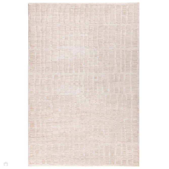 Laurent LA08 Modern Plain Distressed Abstract Subtle Rectangular Grid Space-Dyed Tonal Textured Soft-Touch Durable Fine Yarn Polyester Low Profile Dense Short Pile Fringe Warm Beige/Cream Rug-Asiatic Carpets-Rug Love - The Most Loved Rug Store